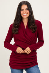 Burgundy Heathered Draped Wrap Maternity/Nursing Top