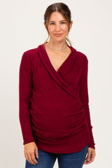 Burgundy Heathered Draped Wrap Maternity/Nursing Top