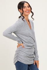 Grey Heathered Draped Wrap Nursing Top