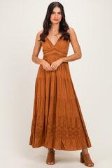 Desert Lace Accent V-Neck Tiered Maxi Dress