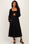 Black Smocked Button Bodice Long Sleeve Maternity Maxi Dress