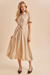 Buttercream Floral Button Down Tie Waist Maternity Midi Dress
