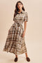 Dark Olive Plaid Button Down Midi Dress