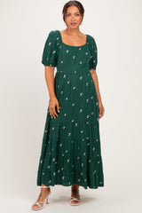 Forest Green Embroidered Tiered Maternity Maxi Dress