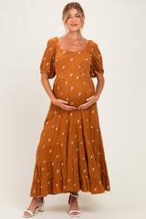 Sepia Embroidered Tiered Maternity Maxi Dress