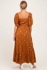 Sepia Embroidered Tiered Maternity Maxi Dress