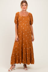 Sepia Embroidered Tiered Maternity Maxi Dress