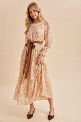 Dusty Peach Floral Sash Tiered Maternity Maxi Dress