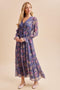 Plum Floral Chiffon Button Down Maxi Dress