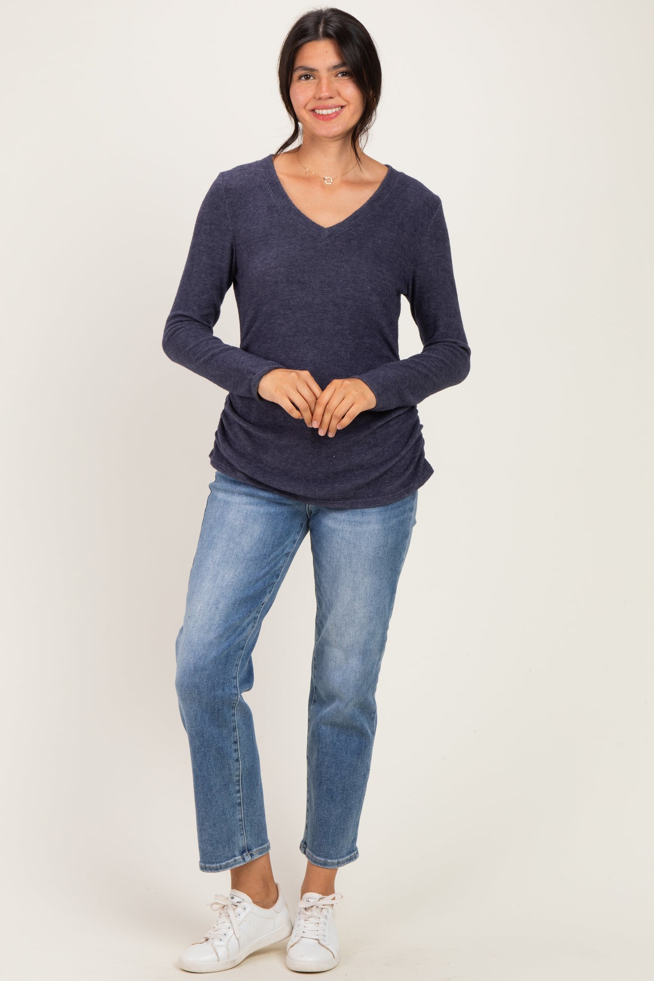Navy Long Sleeve V-Neck Top