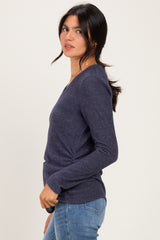 Navy Long Sleeve V-Neck Top