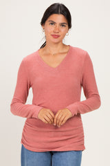 Mauve Long Sleeve V-Neck Maternity Top