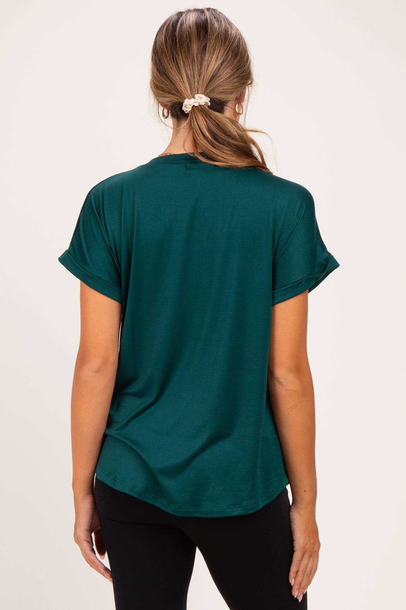 Forest Green V-Neck Pocket Short Sleeve Maternity Shirt
