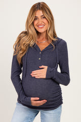 Navy Long Sleeve Button Front Long Sleeve Fitted Maternity Top