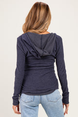 Navy Long Sleeve Button Front Long Sleeve Fitted Maternity Top