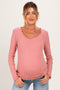 Mauve Lettuce Hem Fitted Long Sleeve Maternity Top