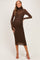 Brown Ribbed Mesh Knit Maternity Midi Dress