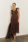 Brown Smocked Polka Dot Tulle Midi Dress