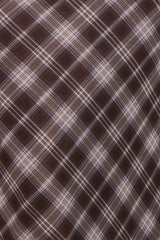 maternity wear featuring a dark brown plaid fabric with light purple and white accents