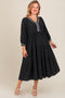 Black V-Neck Contrast Trim Tiered Maternity Plus Midi Dress