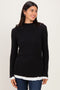 Black/White Mock Neck Ruffle Edge Long Sleeve Top