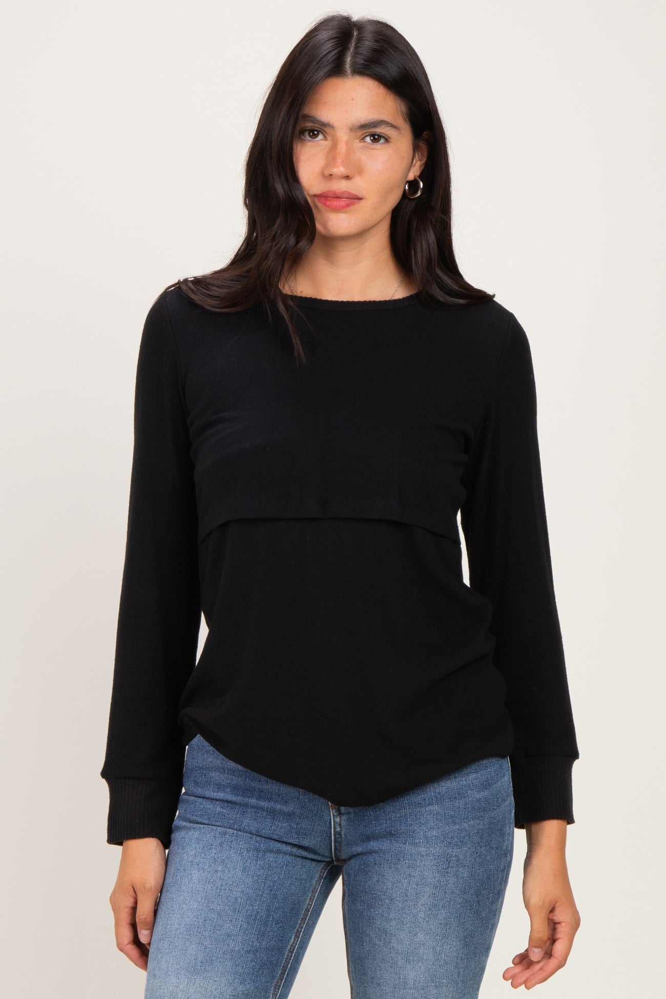 Black Maternity & Nursing Layered Knit Top