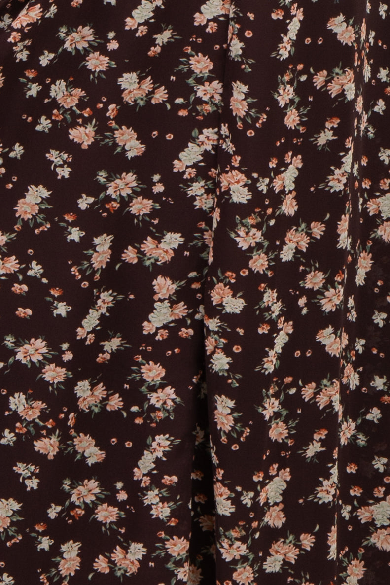 Burnt Mocha Floral Tie Neck Maternity Maxi Dress