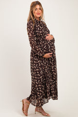 Burnt Mocha Floral Tie Neck Maternity Maxi Dress