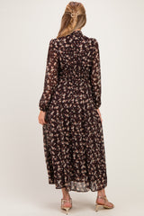 Burnt Mocha Floral Tie Neck Maternity Maxi Dress