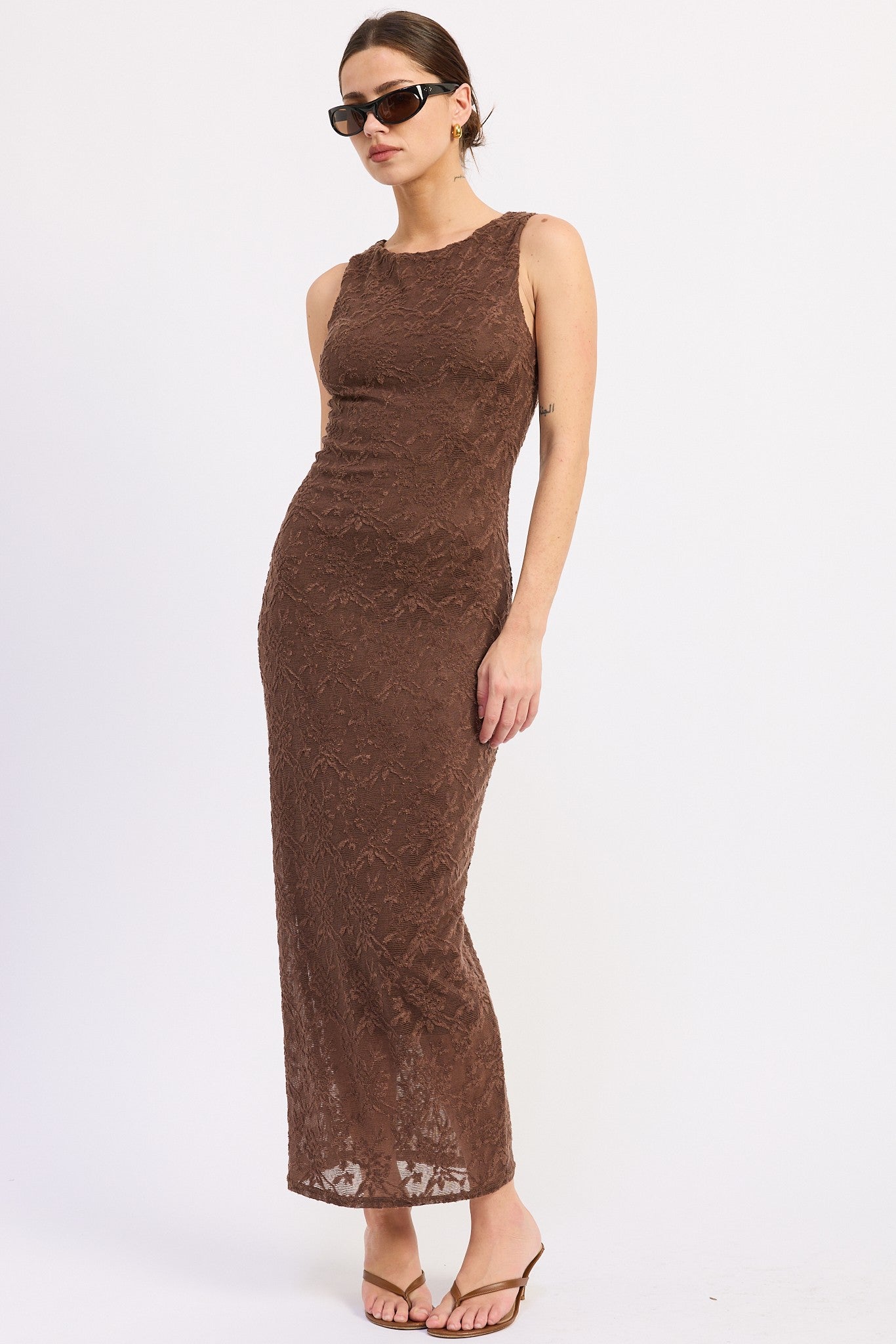 Chocolate Brown Lace Sleeveless Maxi Dress
