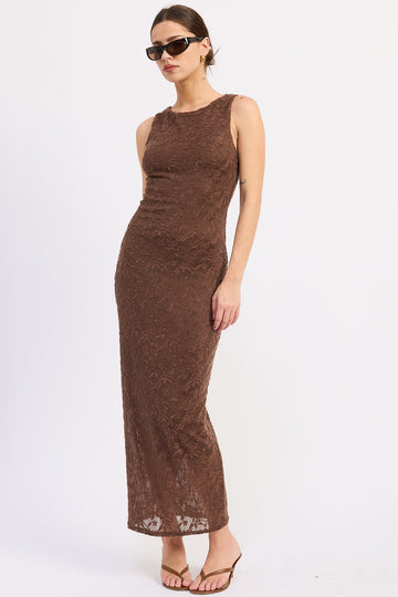 Chocolate Brown Lace Sleeveless Maxi Dress