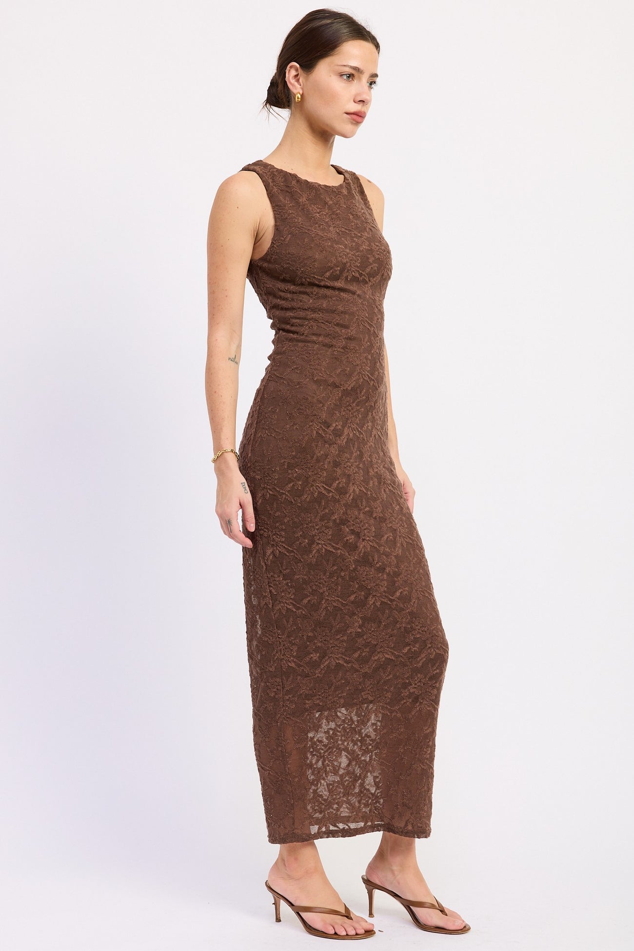 Chocolate Brown Lace Sleeveless Maxi Dress