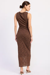 Chocolate Brown Lace Sleeveless Maxi Dress