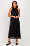 Black Sequin Embroidered Halter Neck Midi Dress