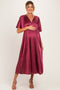 Dark Mauve V-Neck Satin Pleated Maternity Midi Dress