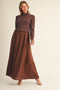 Brown Ribbed Knit Top Satin Skirt Dress
