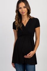 PinkBlush Black Draped Front Maternity/Nursing Top