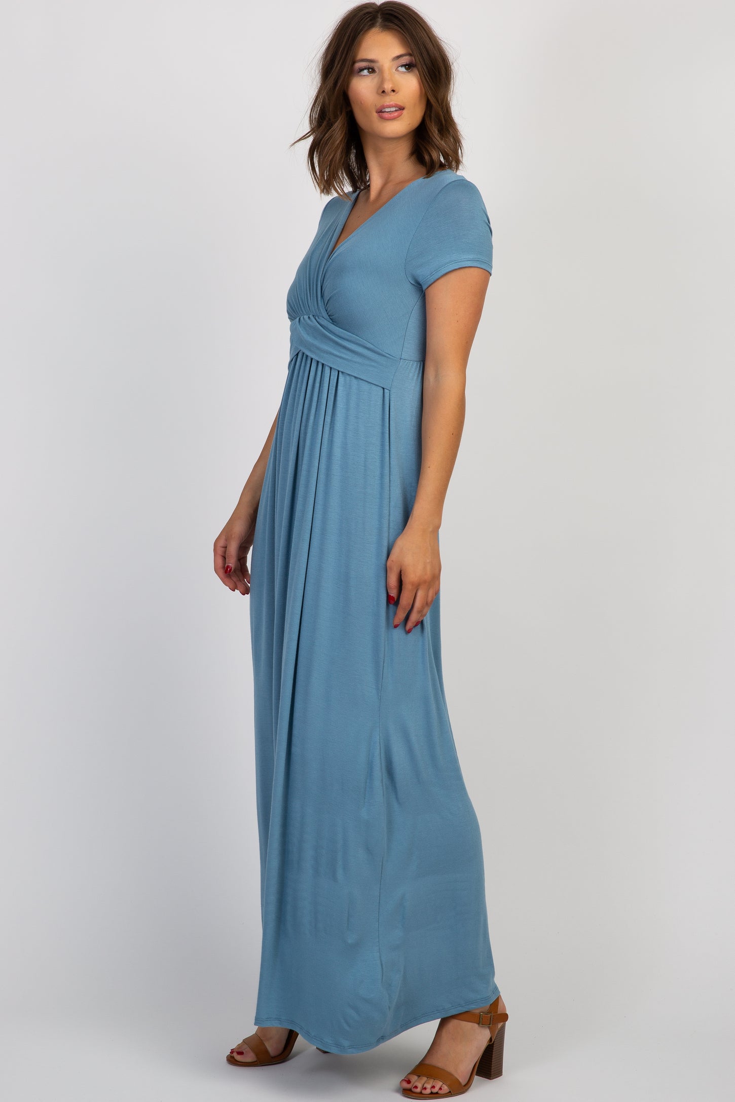PinkBlush Petite Blue Draped Nursing Maxi Dress
