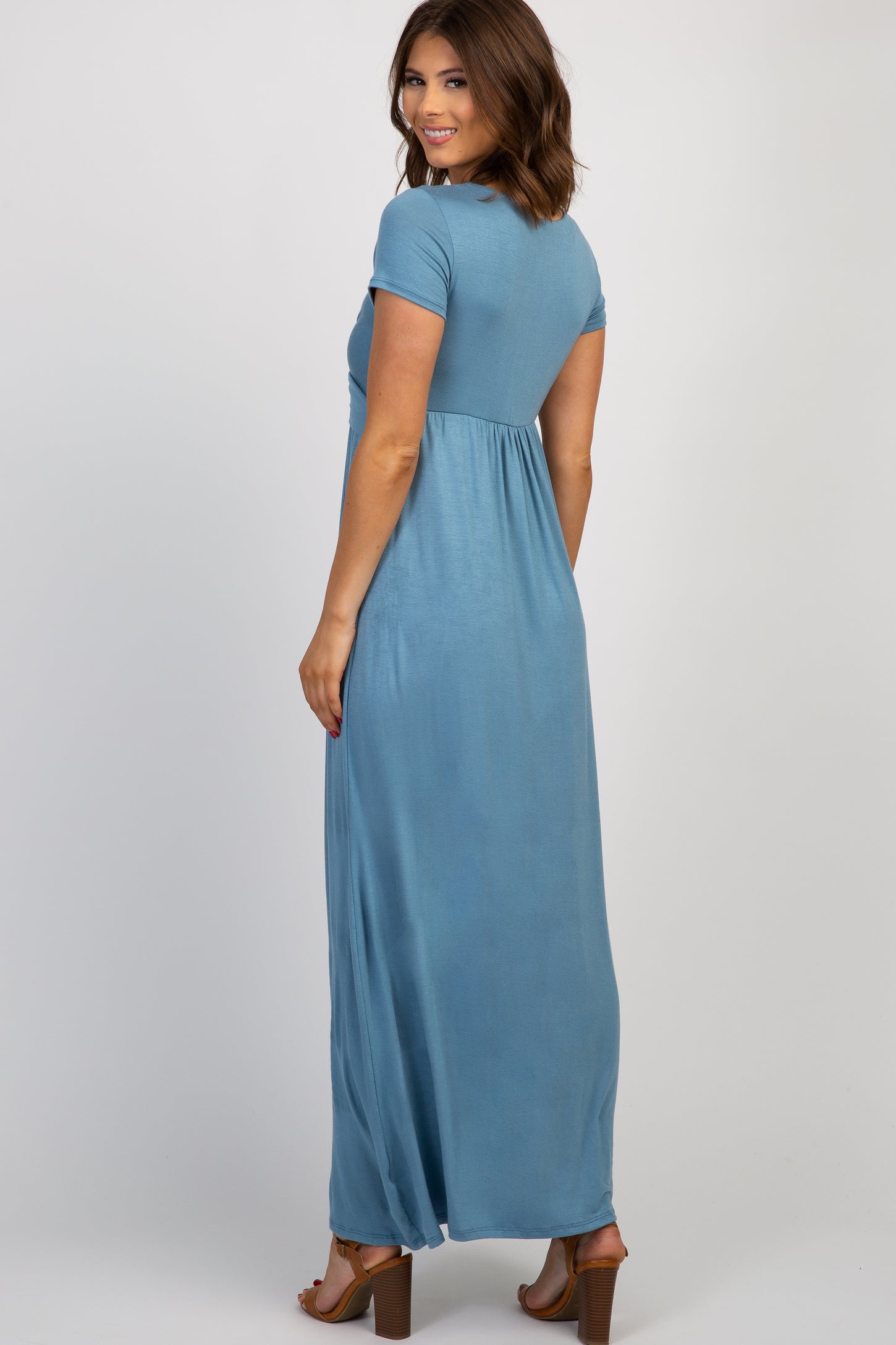 PinkBlush Petite Blue Draped Nursing Maxi Dress