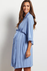 PinkBlush Blue Crochet Trim Delivery/Nursing Maternity Robe