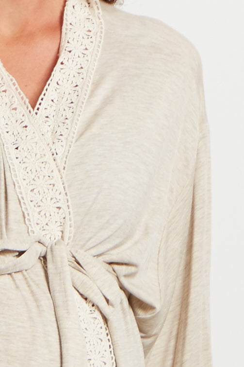 PinkBlush Beige Crochet Trim Delivery/Nursing Maternity Robe