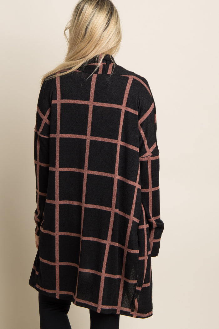 PinkBlush Black Plaid Long Knit Maternity Cardigan