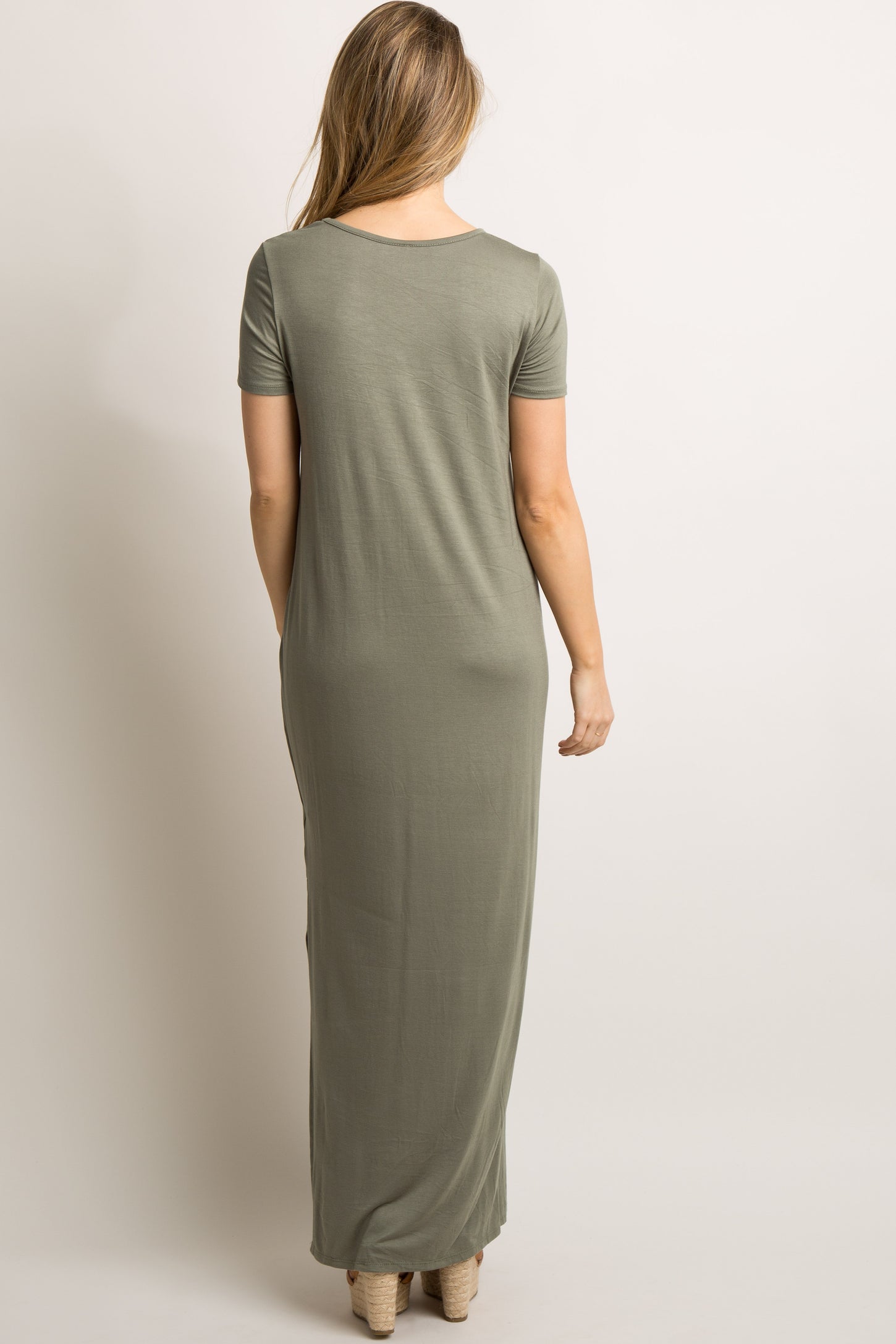 PinkBlush Olive Basic Side Slit Maternity Maxi Dress