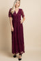 Burgundy Lace Mesh Overlay Maxi Dress