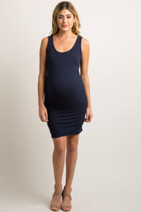 PinkBlush Navy Blue Sleeveless Ribbed Fitted Maternity Dress