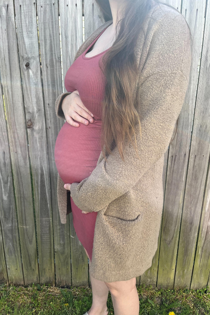 PinkBlush Rust Ribbed Ruched Sleeveless Maternity Dress