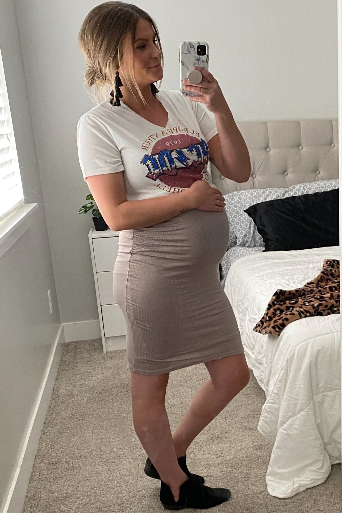PinkBlush Mocha Ribbed Ruched Sleeveless Maternity Dress