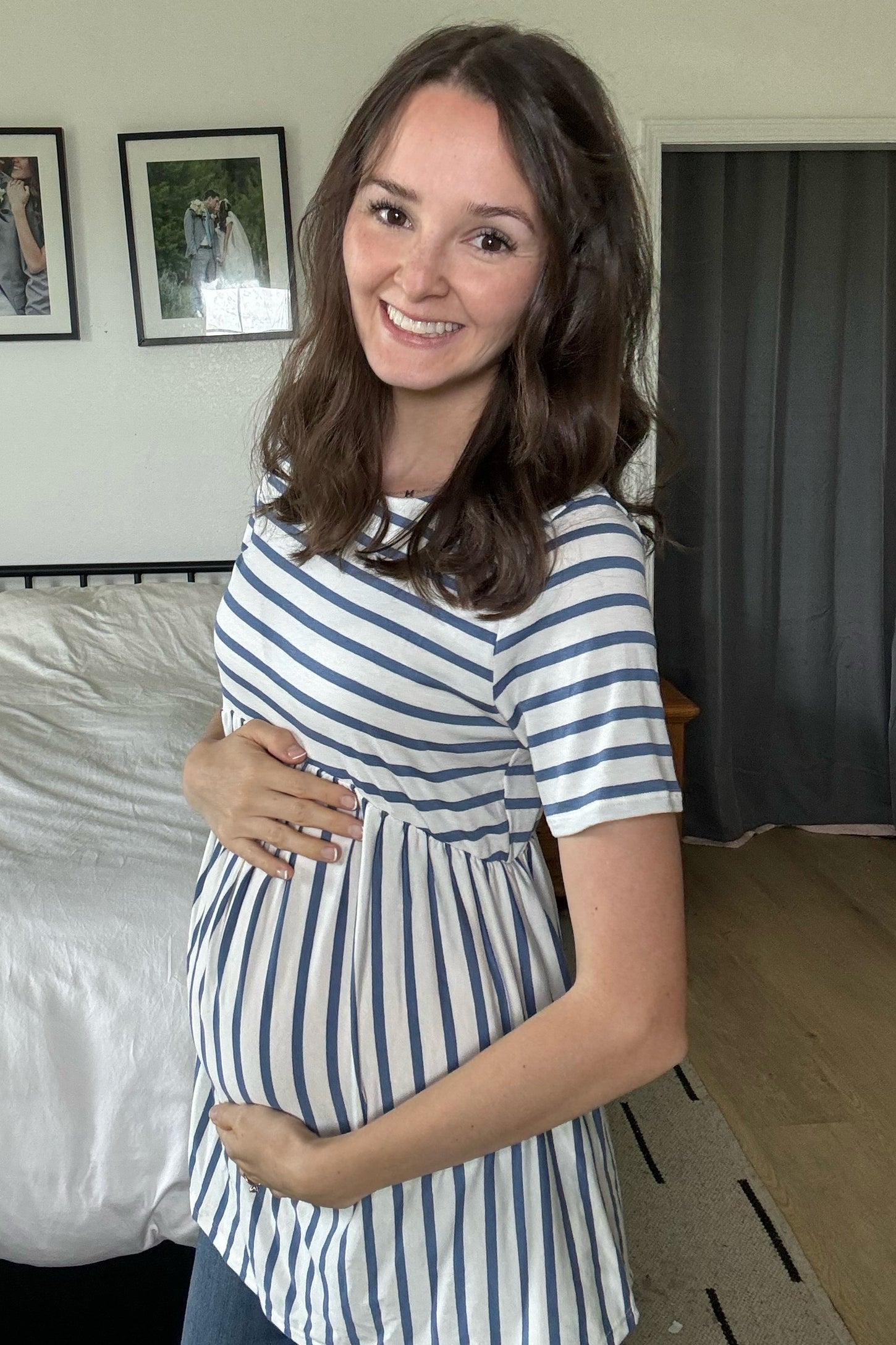 PinkBlush Blue Striped Cross Back Peplum Maternity Top