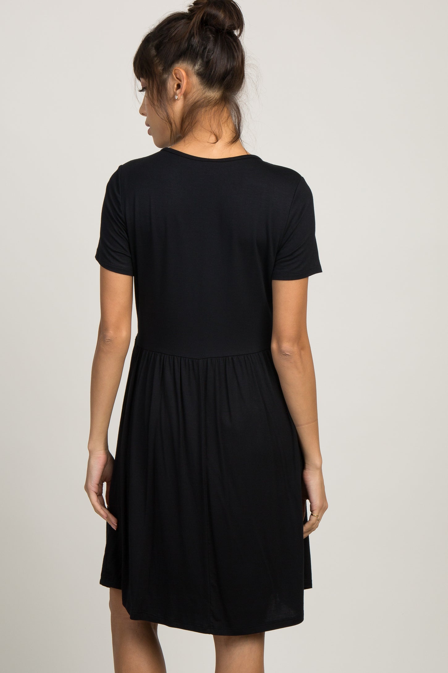 PinkBlush Black Solid Crochet Trim Maternity Shift Dress