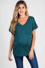 Forest Green V-Neck Pocket Accent Maternity Top